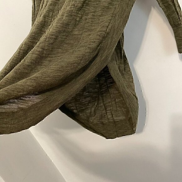 EXPRESS Lace Up Back Circle Hem Sweater Olive Green 3/4 Sleeve Lattice Cotton S - Picture 10 of 16